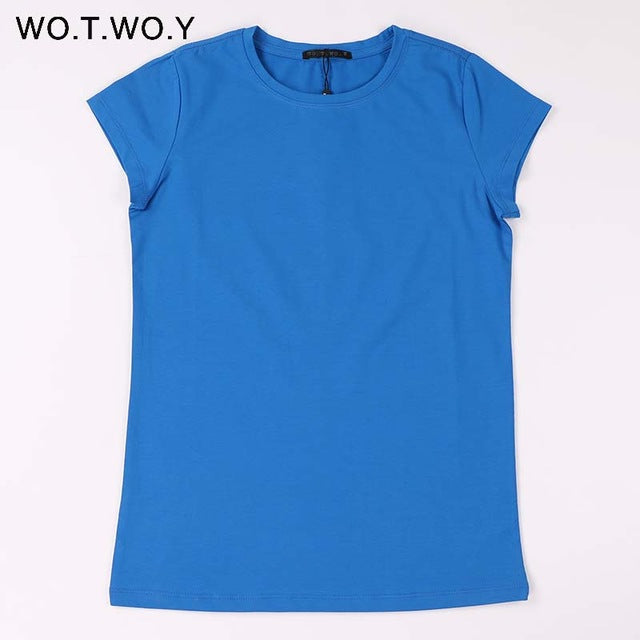 High Quality 18 Color S-3XL Plain T Shirt Women Cotton Elastic Basic T-shirts Female Casual Tops Short Sleeve T-shirt Women 002