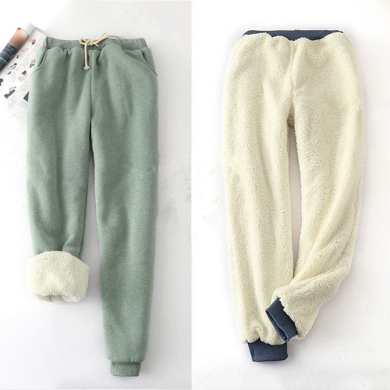 Winter Lambskin Thicker Elastic Waist Pants Loose Large Size Solid Color Cotton Harem Pants Women Casual Warm Trousers MZ1955