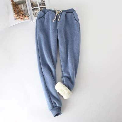 Winter Lambskin Thicker Elastic Waist Pants Loose Large Size Solid Color Cotton Harem Pants Women Casual Warm Trousers MZ1955