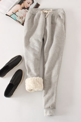 Winter Lambskin Thicker Elastic Waist Pants Loose Large Size Solid Color Cotton Harem Pants Women Casual Warm Trousers MZ1955
