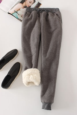 Winter Lambskin Thicker Elastic Waist Pants Loose Large Size Solid Color Cotton Harem Pants Women Casual Warm Trousers MZ1955