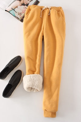 Winter Lambskin Thicker Elastic Waist Pants Loose Large Size Solid Color Cotton Harem Pants Women Casual Warm Trousers MZ1955