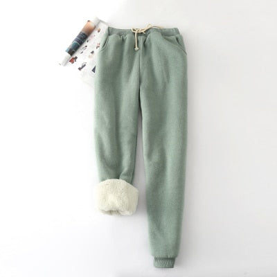 Winter Lambskin Thicker Elastic Waist Pants Loose Large Size Solid Color Cotton Harem Pants Women Casual Warm Trousers MZ1955