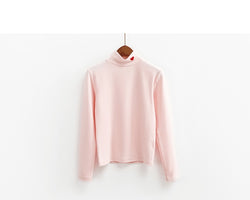 Sping Style Fashion Women Striped Harajuku Candy Colors Hearts T Shirt Kawaii Cotton Turtleneck Casual Tee Lady Cute Tops TS030