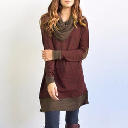 2018 New Women Long Sleeve Patchwork Pullover Elbow Patches Cowl Neck Femme Long Tops Casual Spring Autumn Blouse Shirts Thin