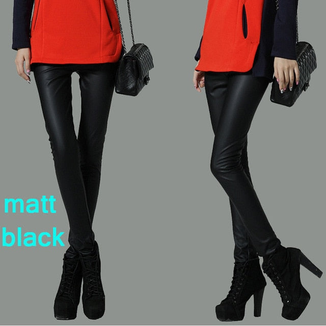 2018 Autumn winter Women legging skinny PU leather pencil Leggings slim faux Leather Pants female fashion thick fleece trousers