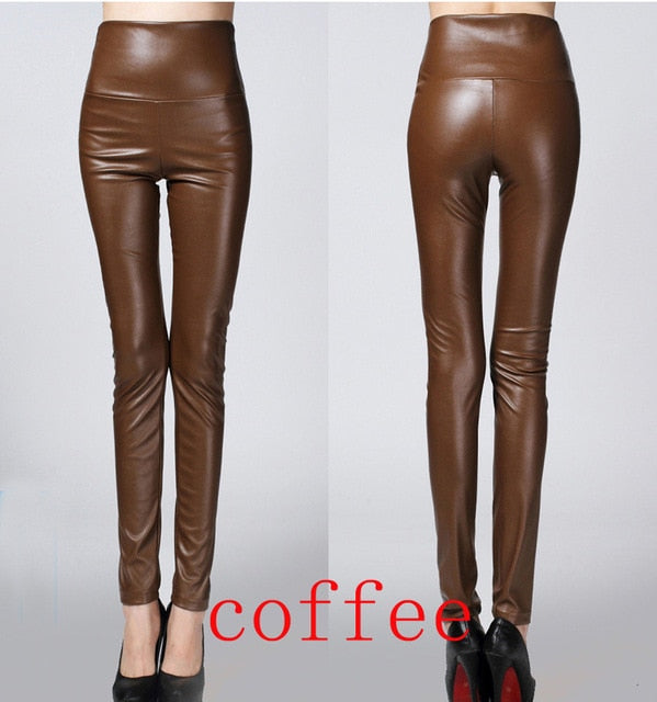 2018 Autumn winter Women legging skinny PU leather pencil Leggings slim faux Leather Pants female fashion thick fleece trousers