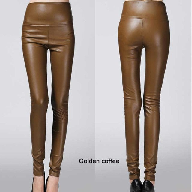 2018 Autumn winter Women legging skinny PU leather pencil Leggings slim faux Leather Pants female fashion thick fleece trousers