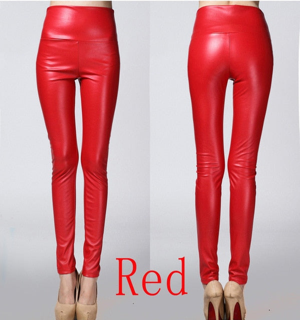 2018 Autumn winter Women legging skinny PU leather pencil Leggings slim faux Leather Pants female fashion thick fleece trousers