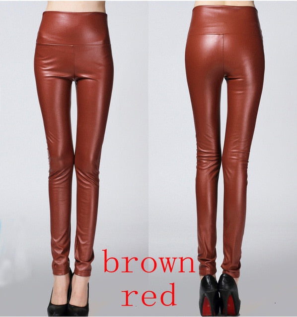 2018 Autumn winter Women legging skinny PU leather pencil Leggings slim faux Leather Pants female fashion thick fleece trousers