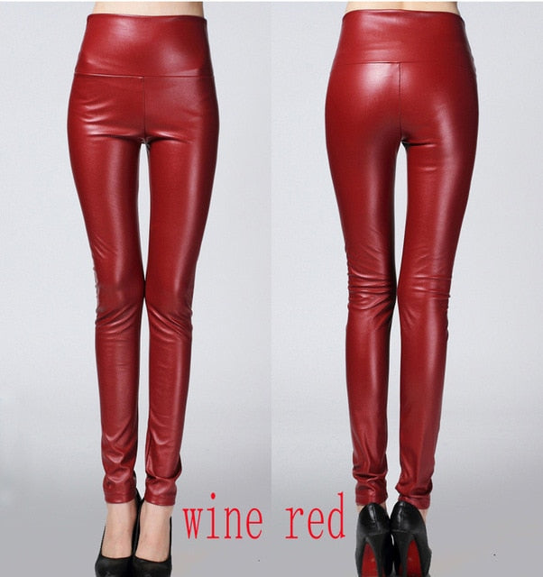 2018 Autumn winter Women legging skinny PU leather pencil Leggings slim faux Leather Pants female fashion thick fleece trousers