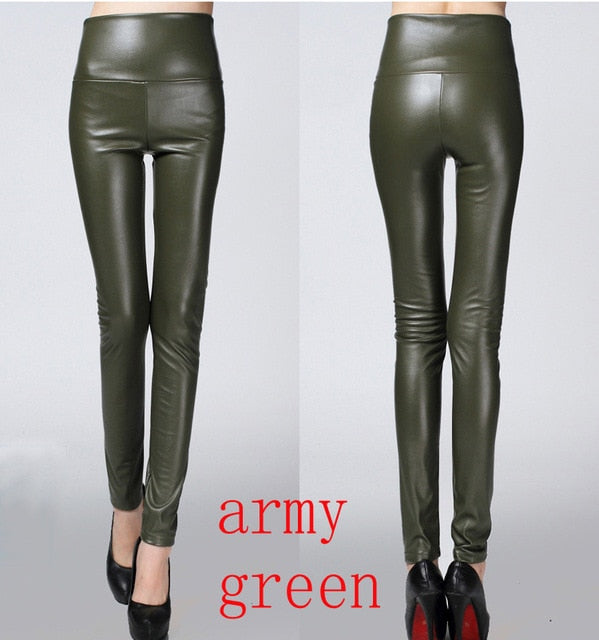 2018 Autumn winter Women legging skinny PU leather pencil Leggings slim faux Leather Pants female fashion thick fleece trousers