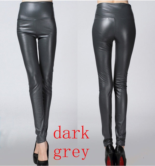 2018 Autumn winter Women legging skinny PU leather pencil Leggings slim faux Leather Pants female fashion thick fleece trousers
