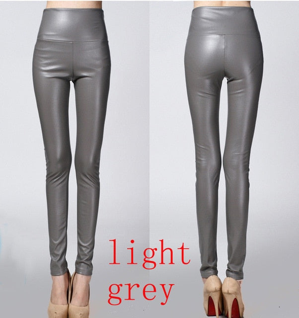 2018 Autumn winter Women legging skinny PU leather pencil Leggings slim faux Leather Pants female fashion thick fleece trousers