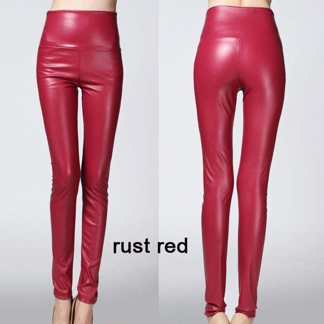2018 Autumn winter Women legging skinny PU leather pencil Leggings slim faux Leather Pants female fashion thick fleece trousers