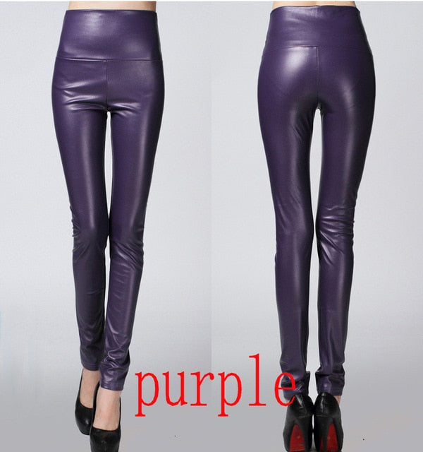 2018 Autumn winter Women legging skinny PU leather pencil Leggings slim faux Leather Pants female fashion thick fleece trousers
