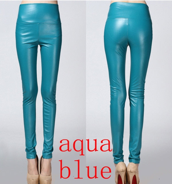 2018 Autumn winter Women legging skinny PU leather pencil Leggings slim faux Leather Pants female fashion thick fleece trousers