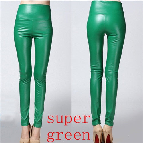 2018 Autumn winter Women legging skinny PU leather pencil Leggings slim faux Leather Pants female fashion thick fleece trousers