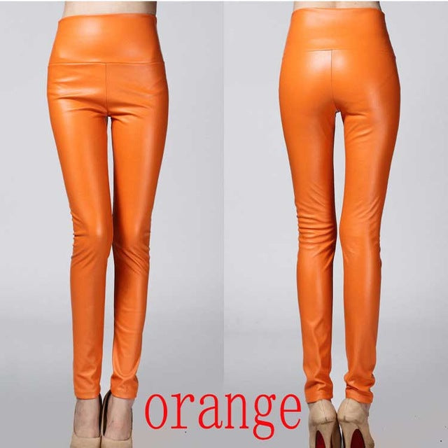 2018 Autumn winter Women legging skinny PU leather pencil Leggings slim faux Leather Pants female fashion thick fleece trousers