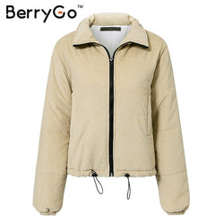 BerryGo Casual corduroy thick parka overcoat Winter warm fashion outerwear coats Women 2018 khaki streetwear jacket coat female