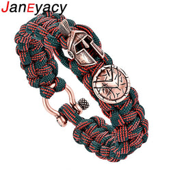 Janeyacy Brave Outdoor Survival Bracelet Men's Spartan Helmet Umbrella Rope Bracelets Pulseira Masculina Skull nylon Bracelet