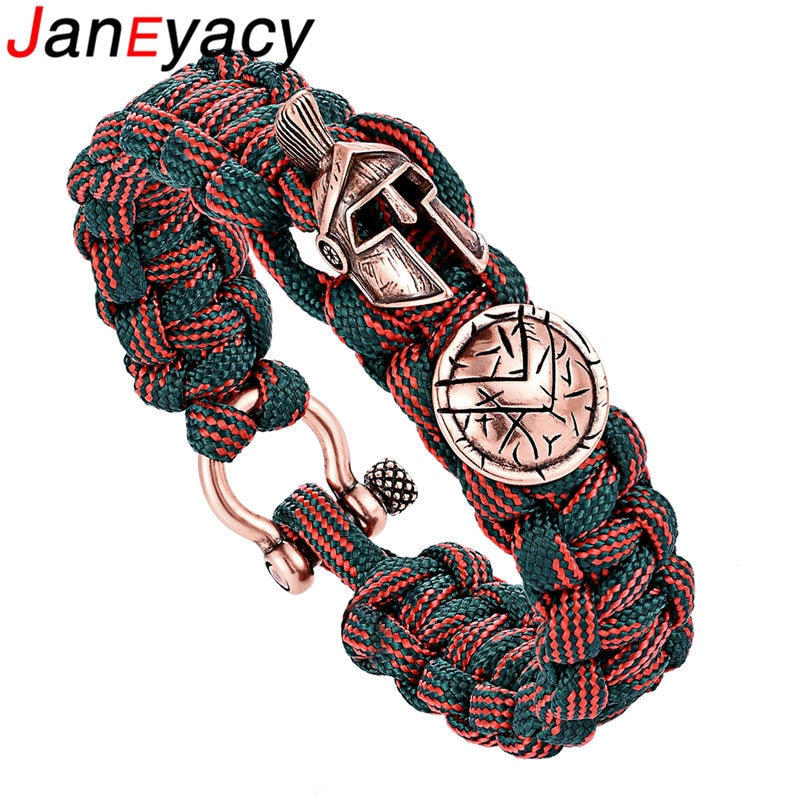 Janeyacy Brave Outdoor Survival Bracelet Men's Spartan Helmet Umbrella Rope Bracelets Pulseira Masculina Skull nylon Bracelet