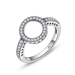 BAMOER 100% Genuine 925 Sterling Silver Forever Clear Black CZ Circle Round Finger Rings for Women Jewelry Christmas Gift SCR041