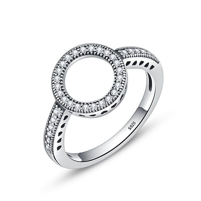 BAMOER 100% Genuine 925 Sterling Silver Forever Clear Black CZ Circle Round Finger Rings for Women Jewelry Christmas Gift SCR041