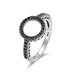 BAMOER 100% Genuine 925 Sterling Silver Forever Clear Black CZ Circle Round Finger Rings for Women Jewelry Christmas Gift SCR041