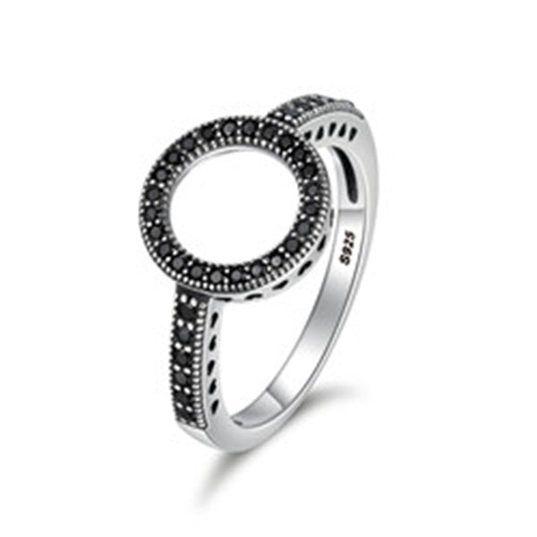 BAMOER 100% Genuine 925 Sterling Silver Forever Clear Black CZ Circle Round Finger Rings for Women Jewelry Christmas Gift SCR041