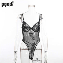 Gagaopt Sexy Bodysuit Women 2018 Autumn Bow Tie Floral Embroidery Hollow Out Lace Bodysuit Black White Jumpsuit Overalls