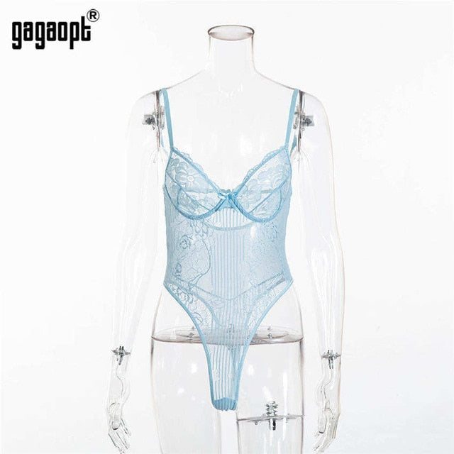 Gagaopt Sexy Bodysuit Women 2018 Autumn Bow Tie Floral Embroidery Hollow Out Lace Bodysuit Black White Jumpsuit Overalls
