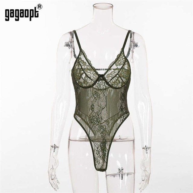 Gagaopt Sexy Bodysuit Women 2018 Autumn Bow Tie Floral Embroidery Hollow Out Lace Bodysuit Black White Jumpsuit Overalls