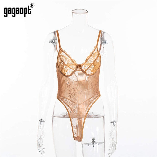 Gagaopt Sexy Bodysuit Women 2018 Autumn Bow Tie Floral Embroidery Hollow Out Lace Bodysuit Black White Jumpsuit Overalls