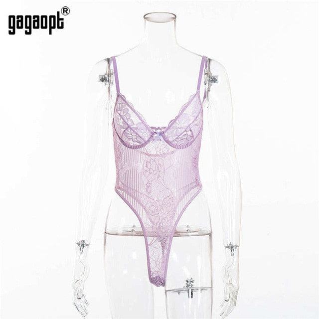 Gagaopt Sexy Bodysuit Women 2018 Autumn Bow Tie Floral Embroidery Hollow Out Lace Bodysuit Black White Jumpsuit Overalls