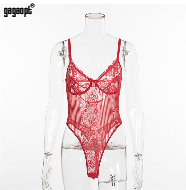 Gagaopt Sexy Bodysuit Women 2018 Autumn Bow Tie Floral Embroidery Hollow Out Lace Bodysuit Black White Jumpsuit Overalls