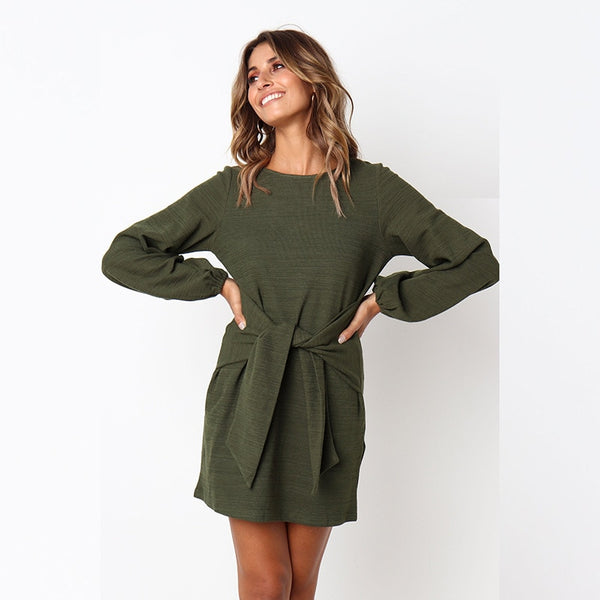 2019 Spring Summer Dress Fashion Women Casual Loose Elegant Dress Long Sleeve O-Neck Sexy Black White Dress With Belt Vestidos